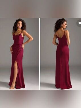 Azazie Deandra Burgundy Mermaid Satin Gown